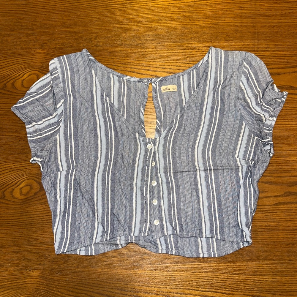 Hollister Blue and White Striped Blouse